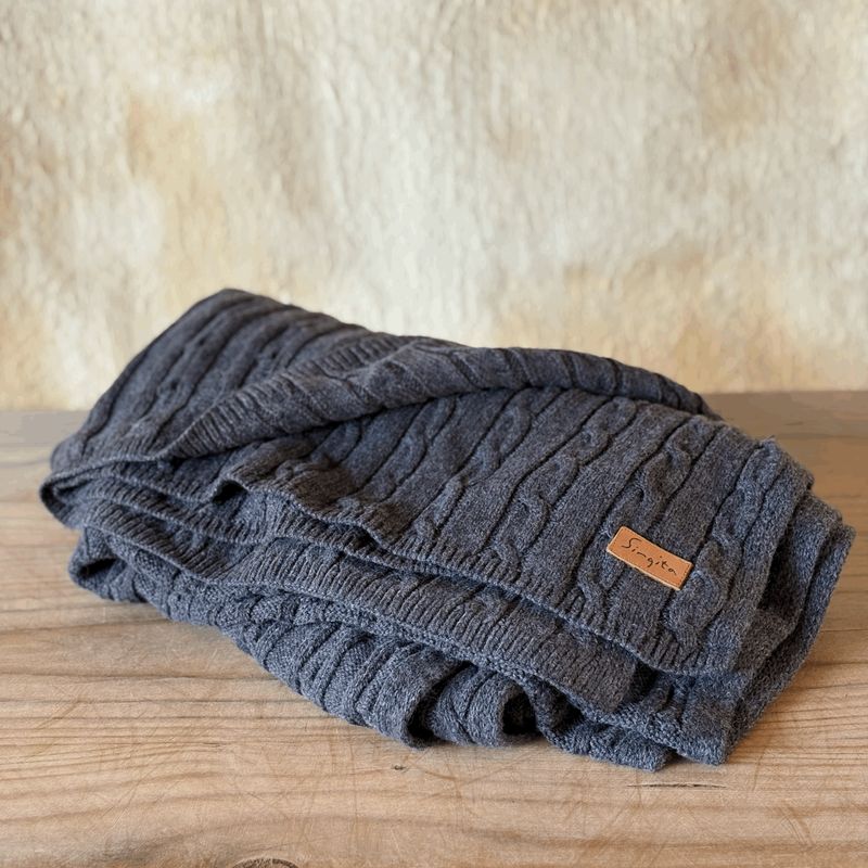 Blanket Travel Cable Knit DK Charcoal
