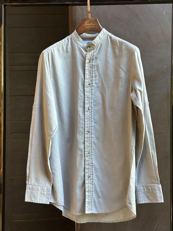 Shirt Linen Mandarin Men Ash