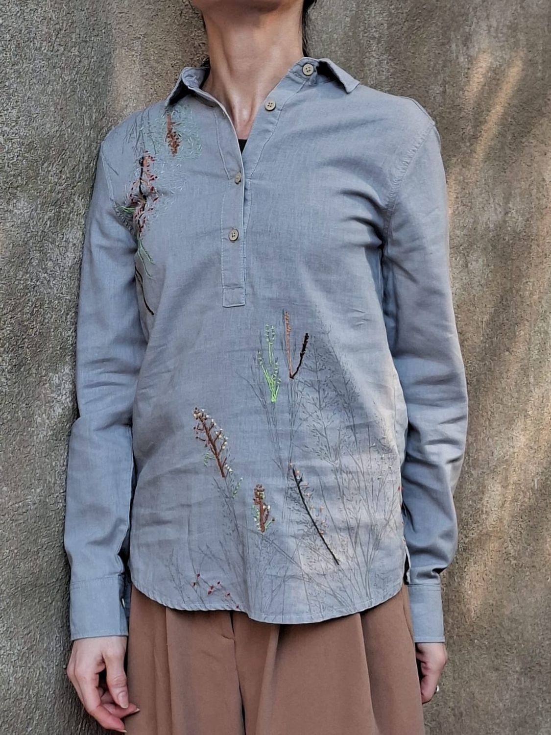 Shirt Linen Lds Banakeli Embroid Ash