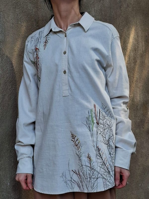 Shirt Linen Bana Emb Lds Nat