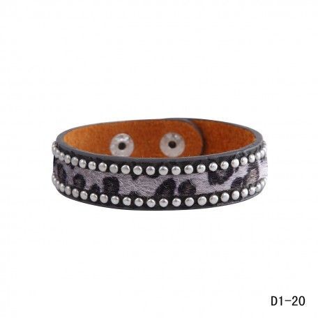 Schönes, hochwertiges Armband aus echtem Leder und PU/ 1-Reihig mit Nieten und Fellimitat