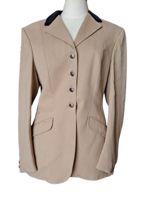 Edles Damen- Reit- Jacket mit Schurwolle von Pikeur in beige mit schwarzem samtkragen, Größe 40