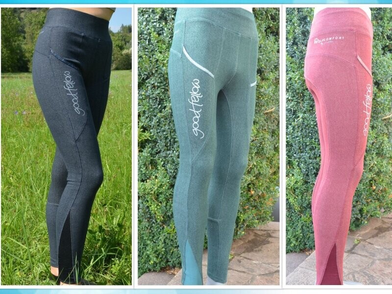 35% Rabatt! Reitleggins Equicomfort by goodfellow in Jeansoptik mit Silikon- Grip-Besatz in den Größen von 146- 50 und jetzt in vier Farben: