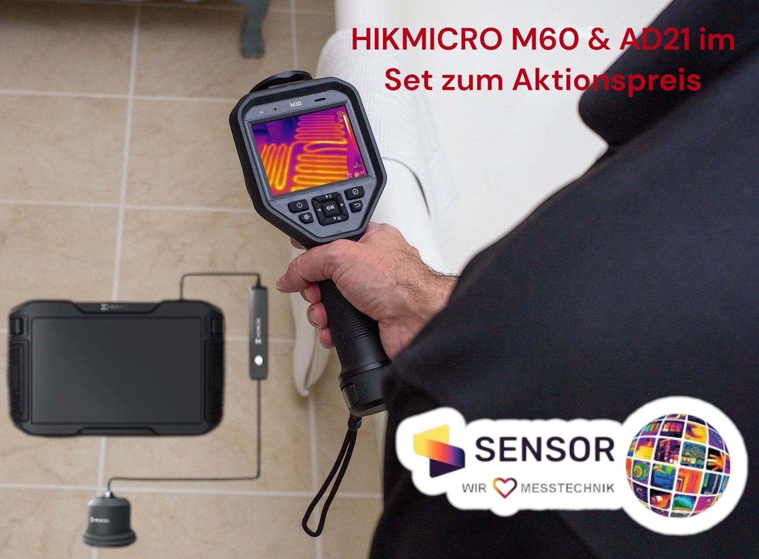 HIKMICRO M60 Wärmebildkamera + AD21 Akustisches Leckortungssystemim Paket (Neuwertige Demosysteme mit 36 Monaten Herstellergarantie)