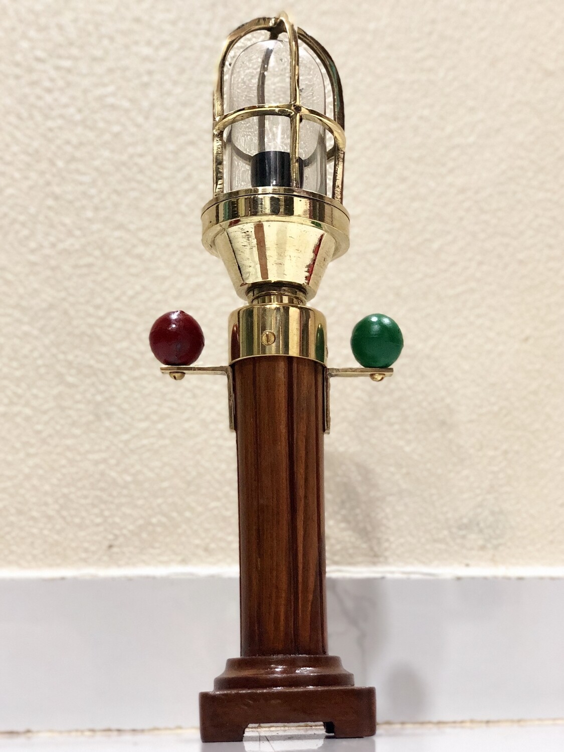 Vintage Style Nautical Industrial Brass and Wooden Antique Lamp