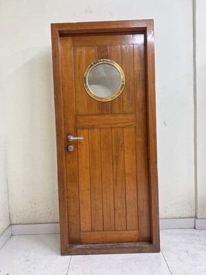 Big Authentic Reclaimed Ship Original Marine Theme Heavy Vintage Ship Wooden Door with Brass Porthole Window