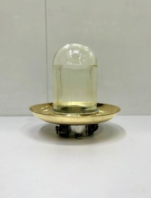 Ceiling Design Old Vintage Aluminum Bulkhead Light with Brass Shade Ribbed Glass