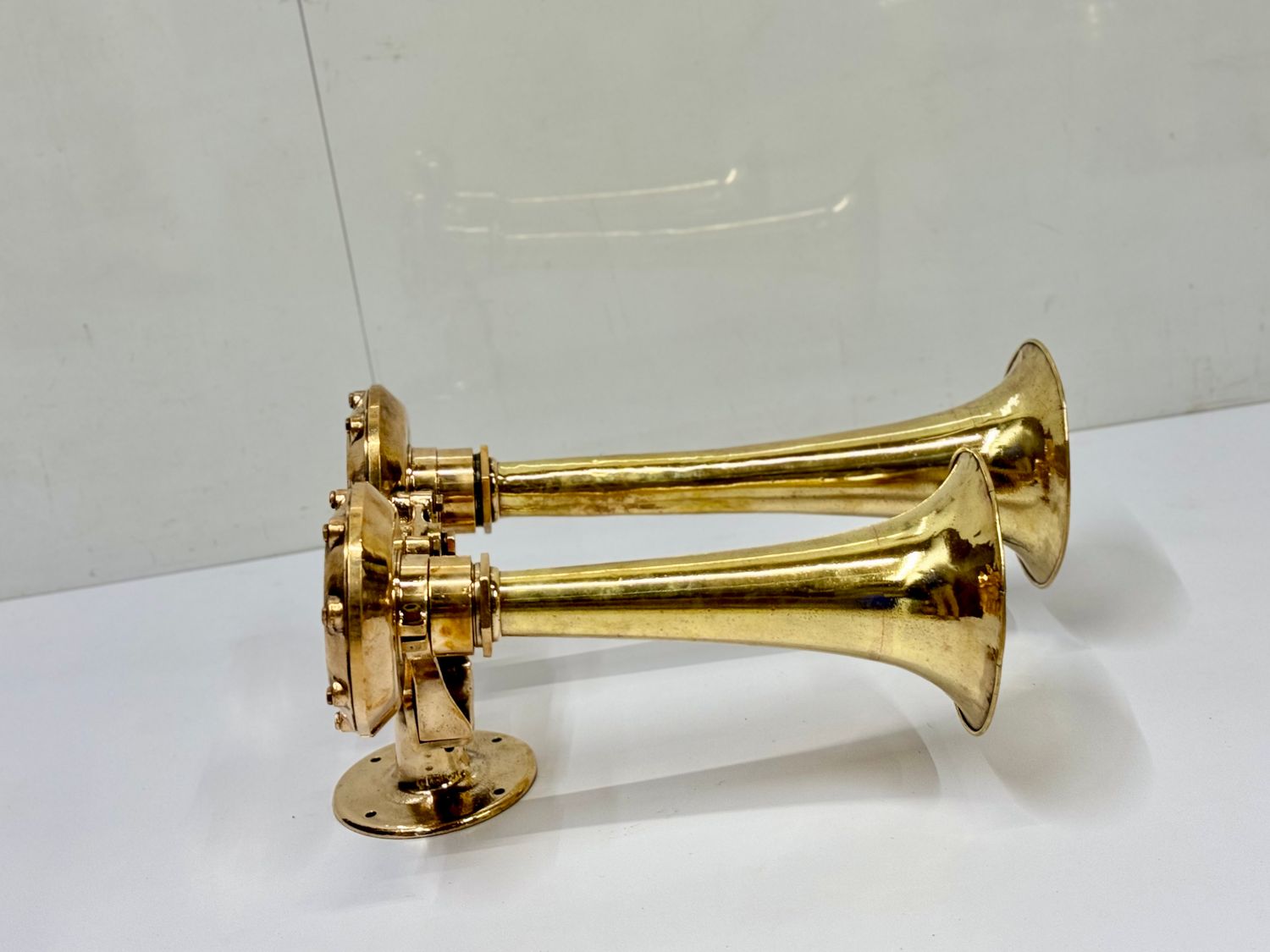 Antique Maritime Super Loud Heavy Brass Metal Dual D2 Long Boat/Ship Air Horn