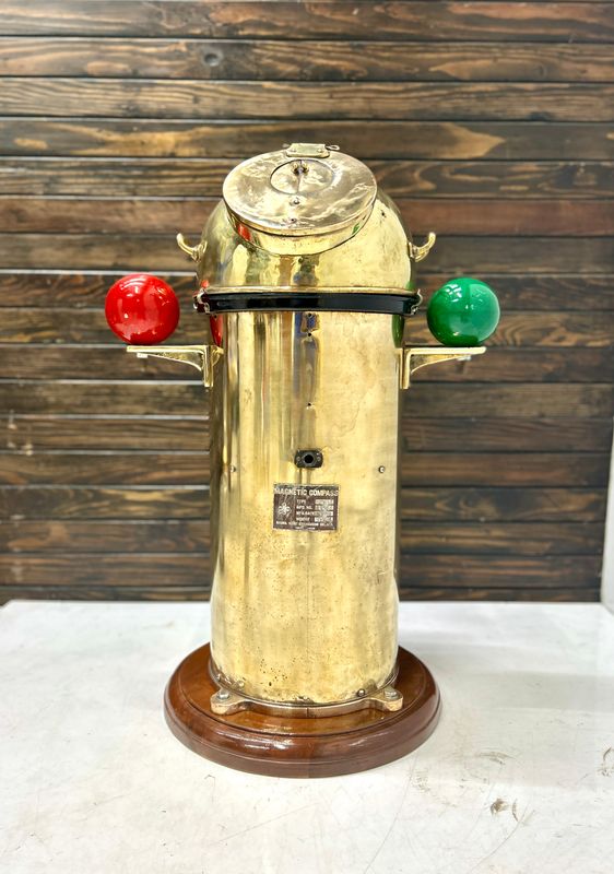 Giant Vintage Saura Keiki Seisakusho Brass Magnetic Binnacle Compass - Japan