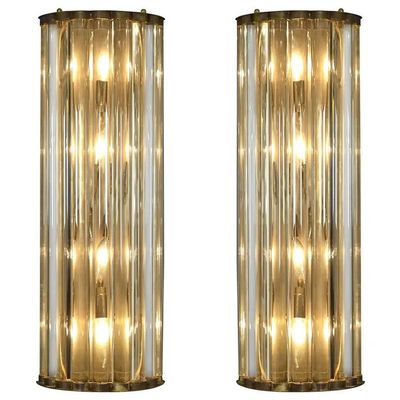 Mid century Italian Brass &amp; Glass Rod Golden Wall Sconces Lamp Fixture Lot of 2