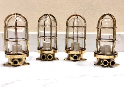 Maritime Antique Old Brass Metal Home Ceiling Wall Mount Bulkhead Light Fixture - Set of 4