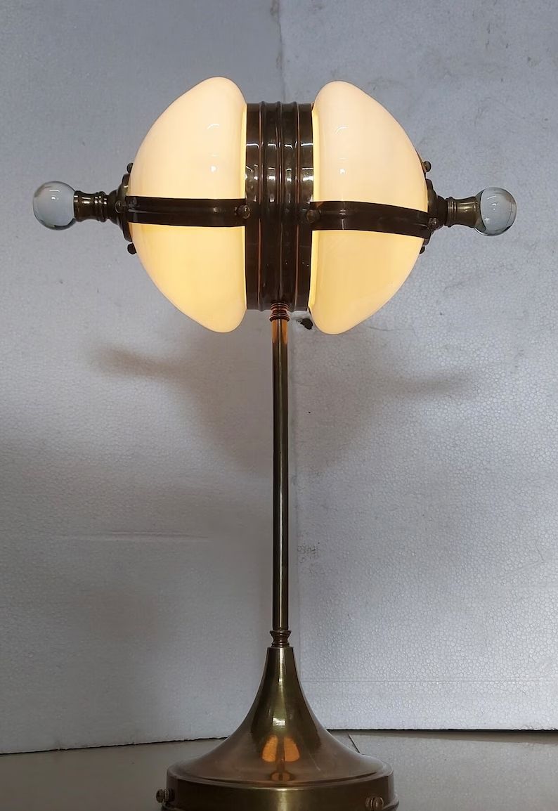 Elegance Timeless Art Deco Vintage Brass &amp; Milk Glass Shade Table Floor Lamp