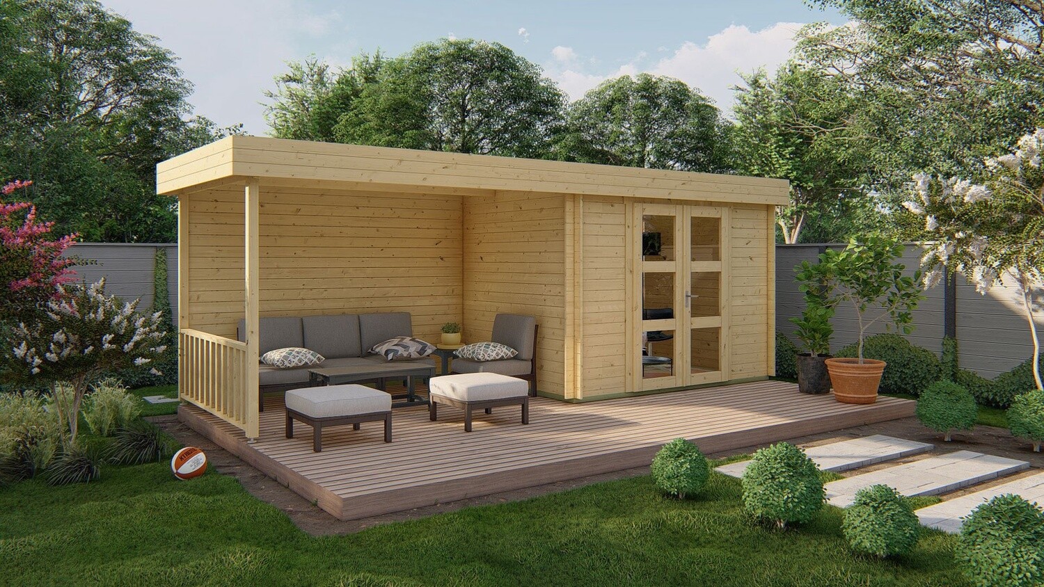 Blokhut - Tuinhuis 28mm Maja met overkapping