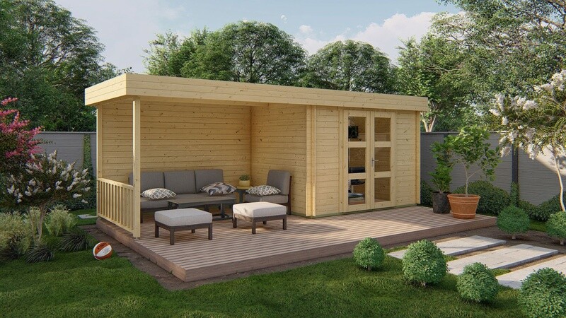 Blokhut - Tuinhuis 28mm Maja met overkapping