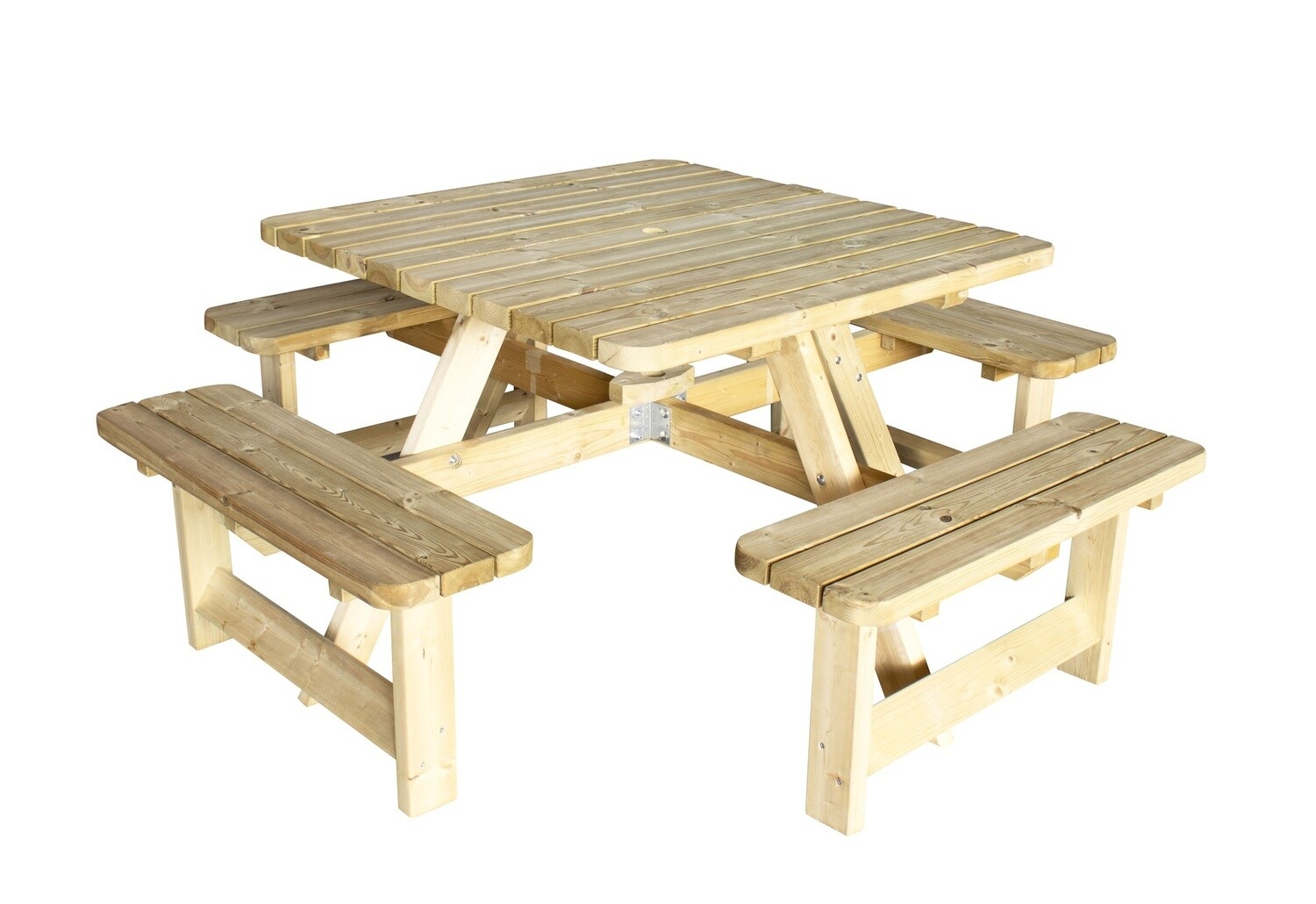 Picknicktafel Vierkant, 40 mm dik, bladmaat 115 x 115 cm.