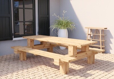 Lariks/Douglas picknicktafel Boss 250cm 14.5x14.5cm staanders Houtdikte: 45mm Afmeting: L250xB180xH75cm