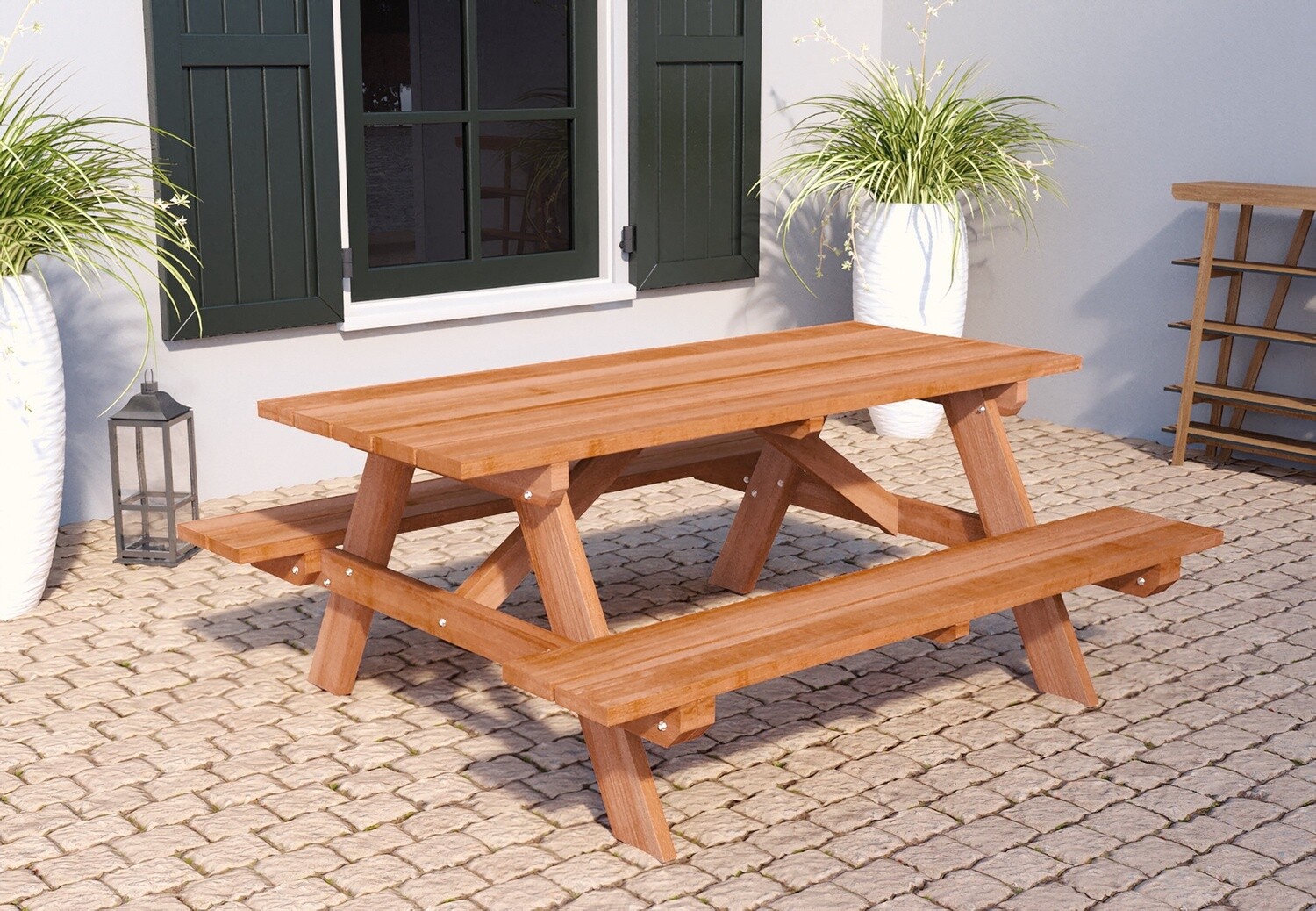Hardhouten picknicktafel Comfort  Dikte: 35mm Afmeting: L180xB160xH75cm