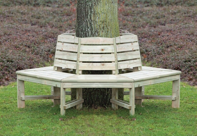 Boombank geimpregneerd Met rugleuning Binnendiameter 87cm / Buitendiameter: 185cm Houtdikte: 40mm Hoogte: 90cm