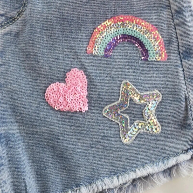 Sequin Heart &amp; Rainbow Denim Shorts