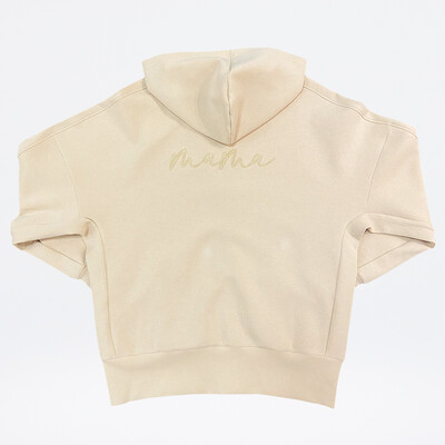 Oversized Chain Stitch Embroidery MAMA Hoodie | Nude