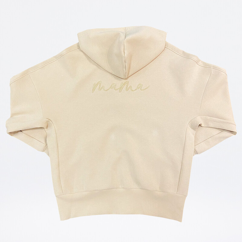 Oversized Chain Stitch Embroidery MAMA Hoodie | Nude