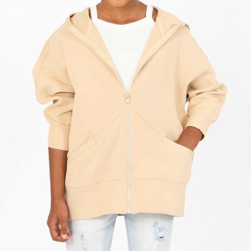 Oversized Chain Stitch Embroidery MINI Hoodie | Nude
