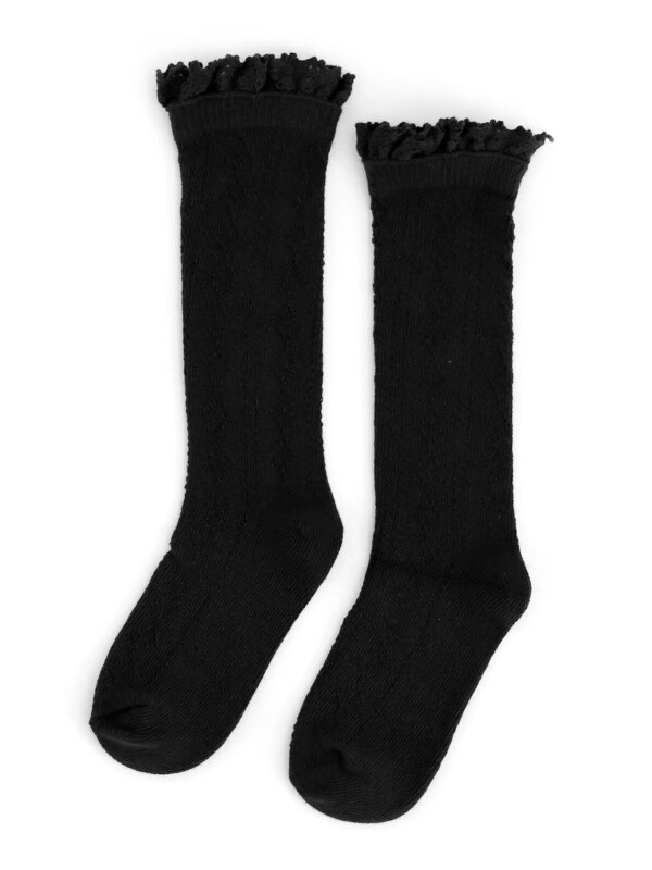 Black Fancy Lace Knee High Sock