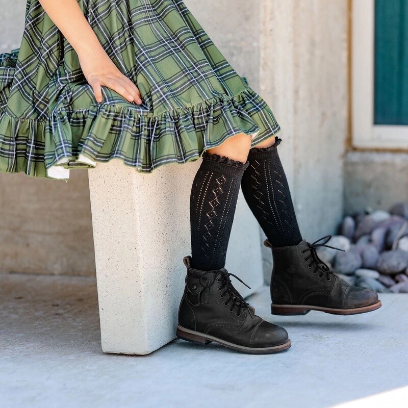 Black Fancy Lace Knee High Sock