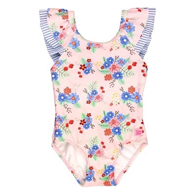 Coastal Breeze Floral Ruffle V-Back One Piece