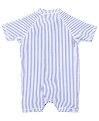 Periwinkle Blue Seersucker Short Sleeve One Piece Rash Guard