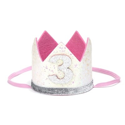White 3rd Birthday Glitter Crown