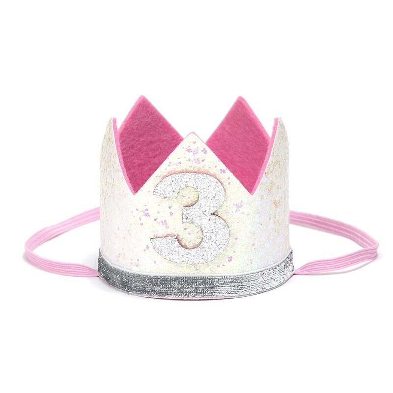 White 3rd Birthday Glitter Crown