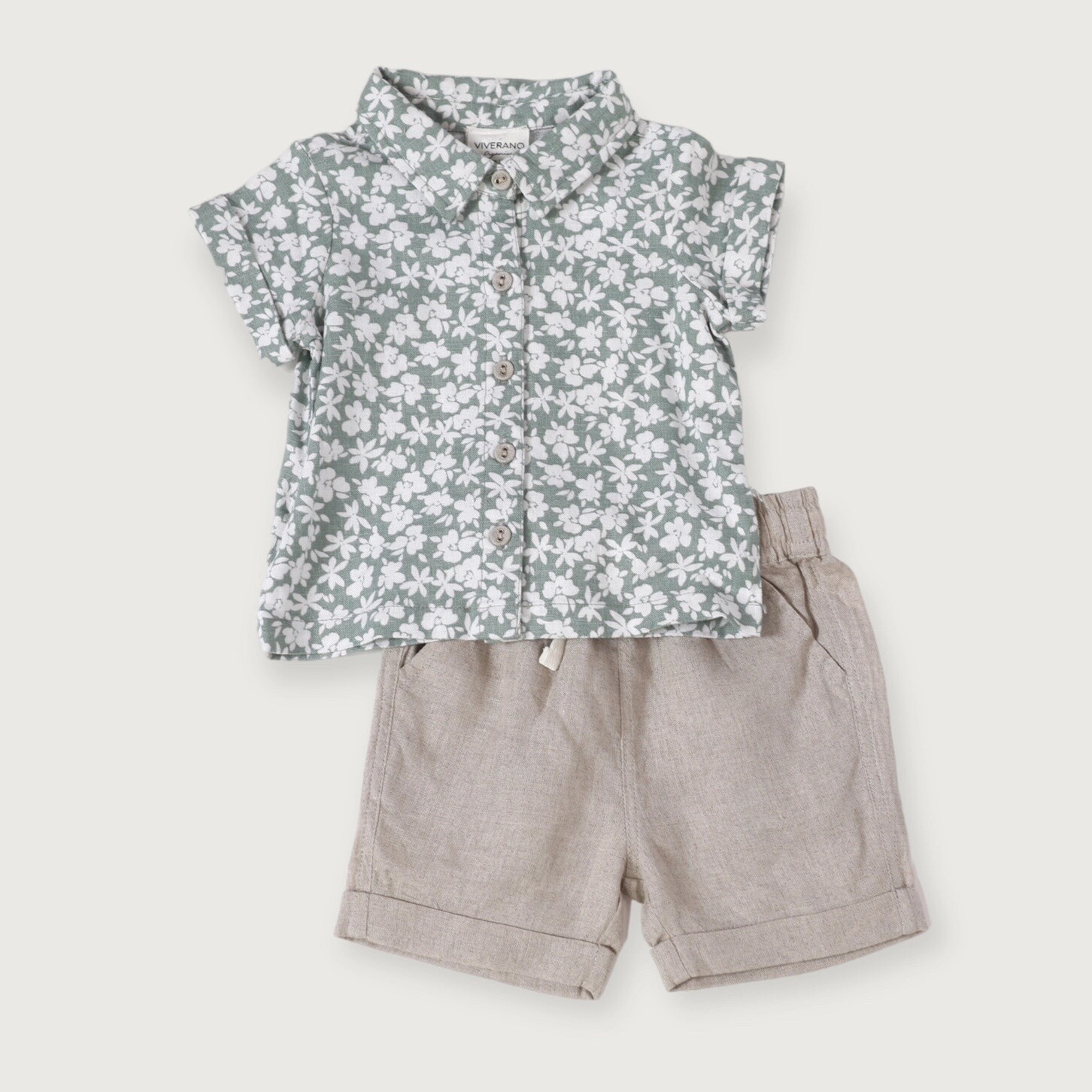 Gabriel Baby Floral Linen Shirt &amp; Shorts Set (Natural Linen)