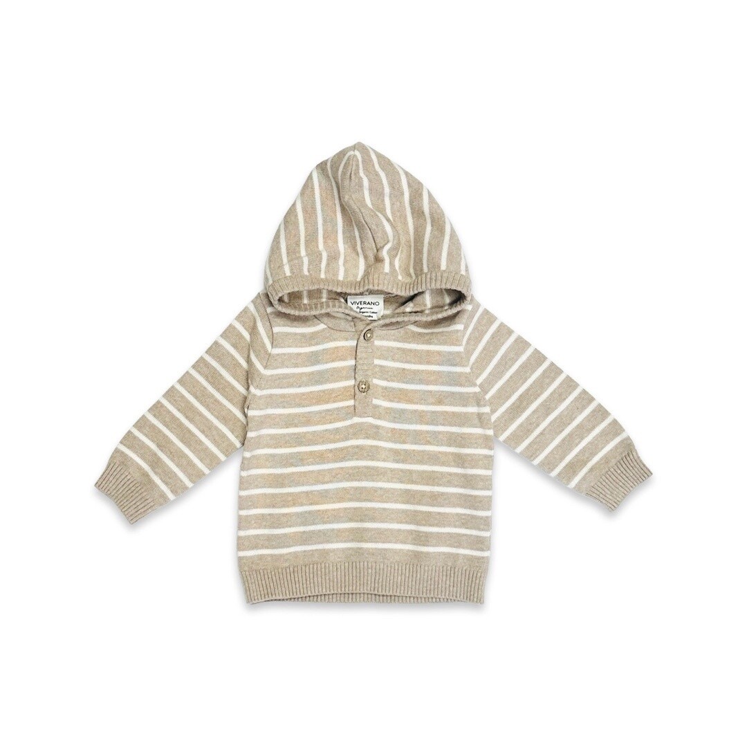 Stripe Hooded Baby Knit Pullover (Organic Cotton)