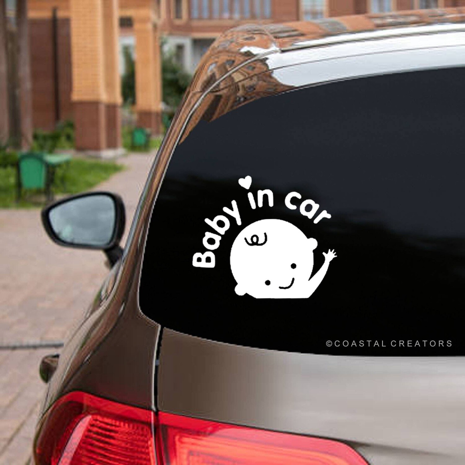 &quot;Baby in Car&quot; Vinyl Sticker Decal (White)