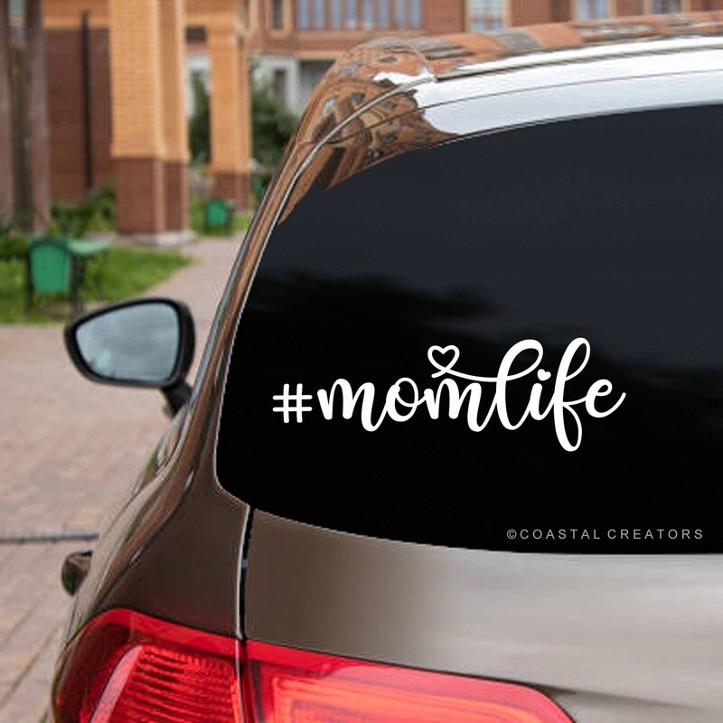 #momlife with Heart Vinyl Sticker Decal (White)