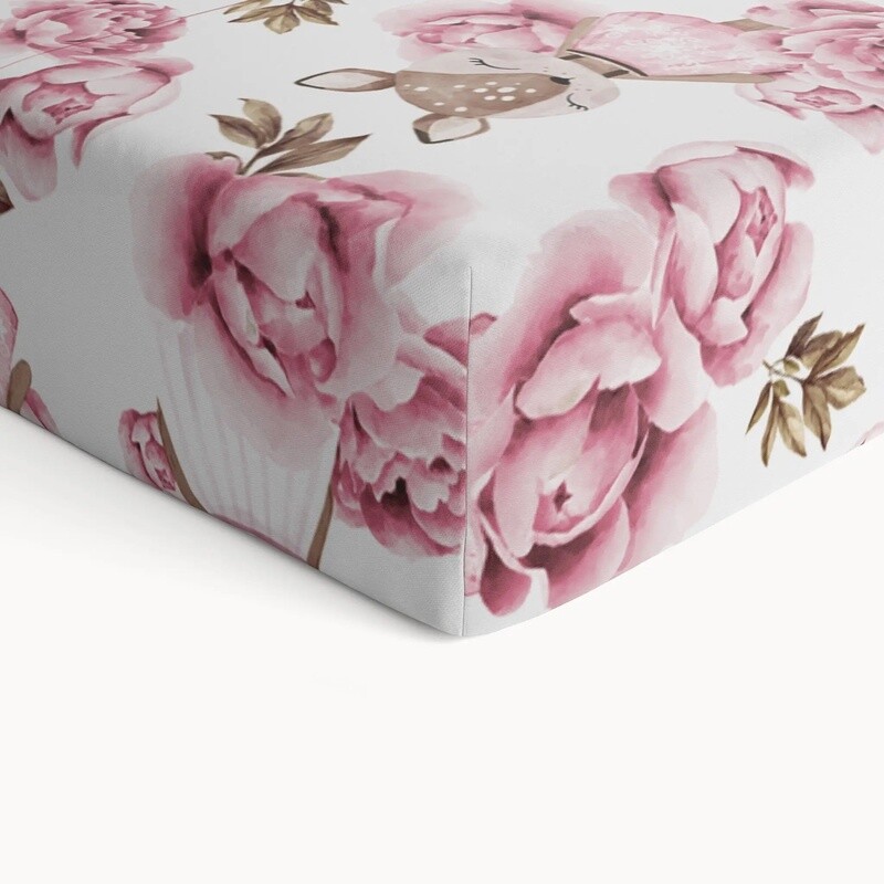 100% Organic Cotton Percale Crib Sheet | Deer Peony