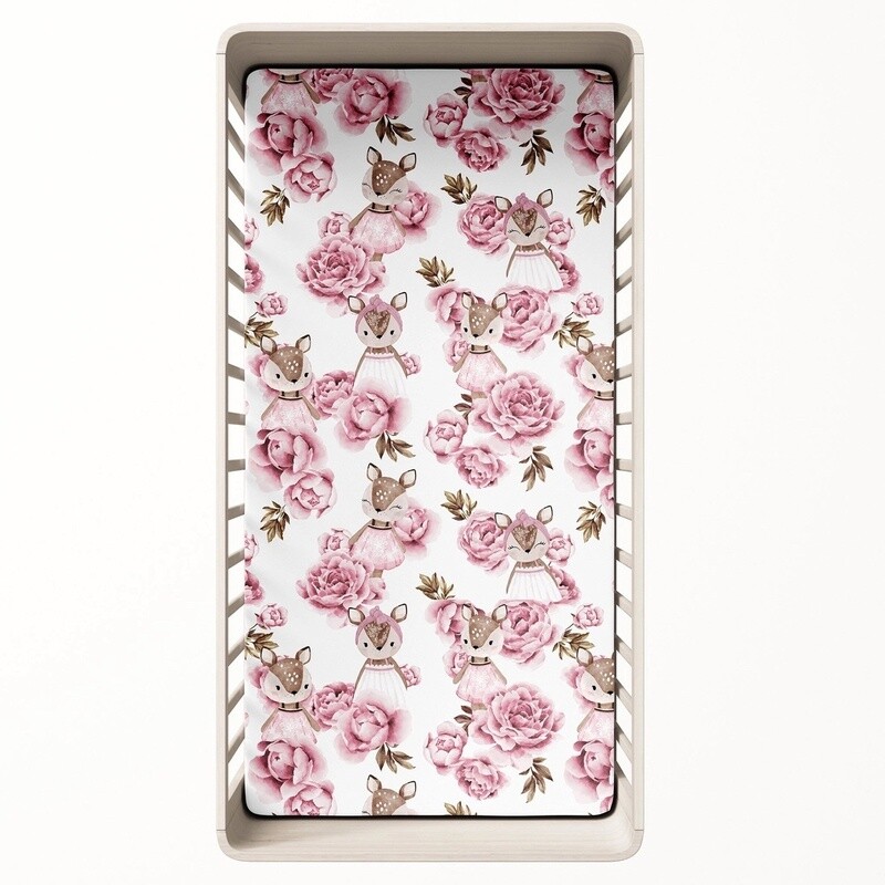 100% Organic Cotton Percale Crib Sheet | Deer Peony