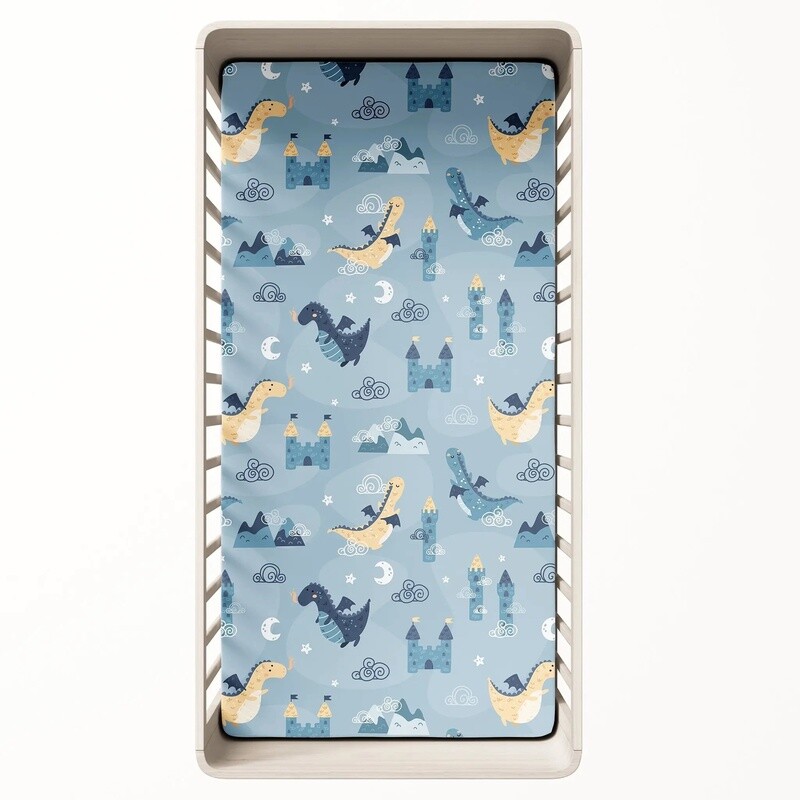 100% Organic Cotton Percale Crib Sheet | Dragons