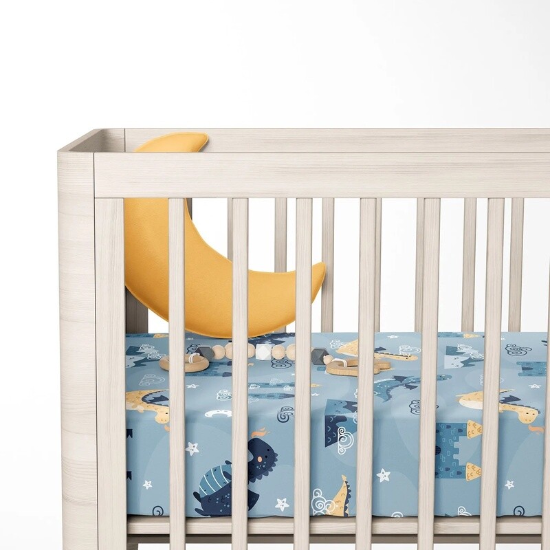 100% Organic Cotton Percale Crib Sheet | Dragons