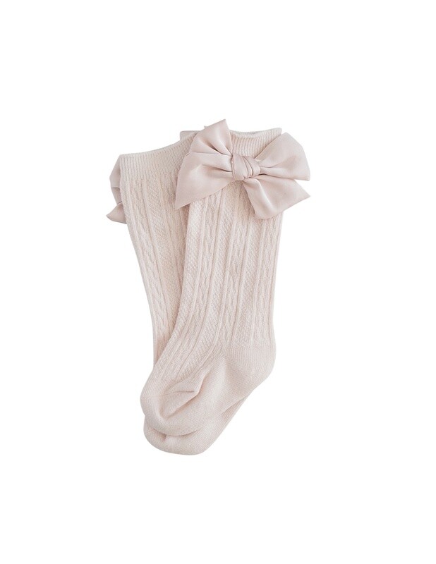 Luxe Knee-High Socks with Satin Bow | Marshmallow