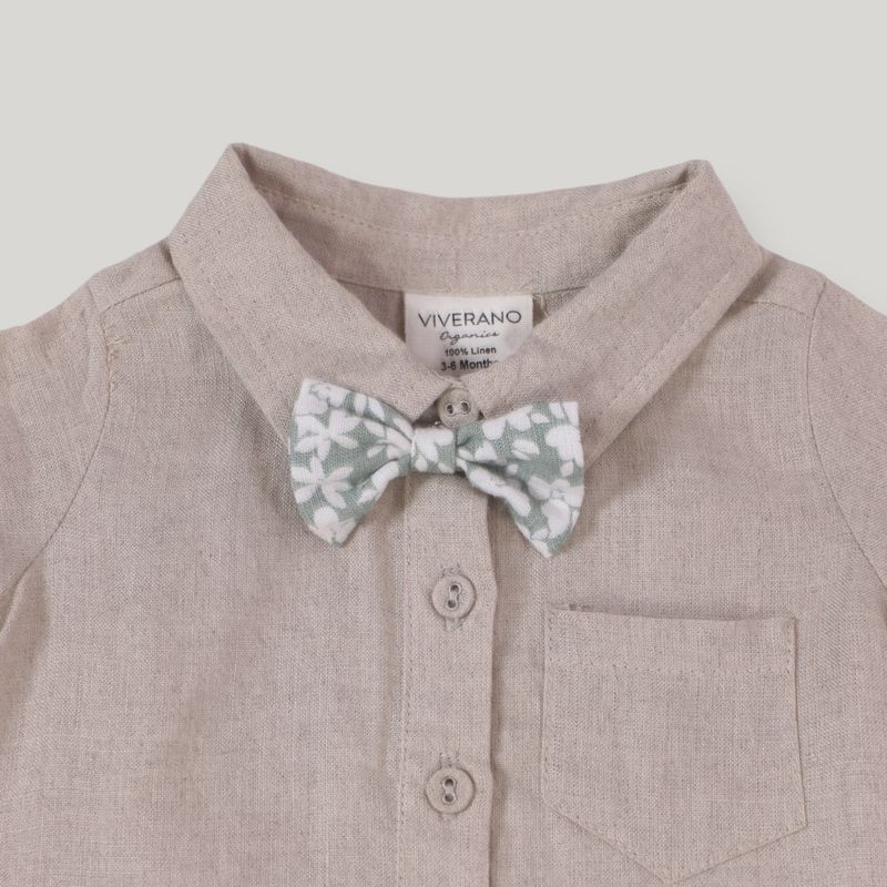 Noah Bowtie Linen Baby Romper (Natural Linen)