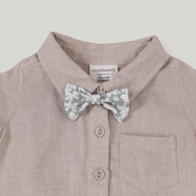 Noah Bowtie Linen Baby Romper (Natural Linen)