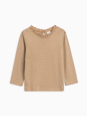 Natalie Pointelle Lace Long Sleeve Top | Latte