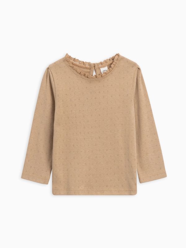 Natalie Pointelle Lace Long Sleeve Top | Latte