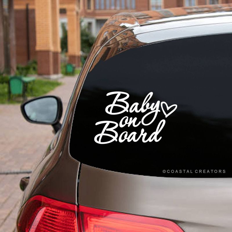 Baby on Board with Heart Vinyl Sticker Decal (White)