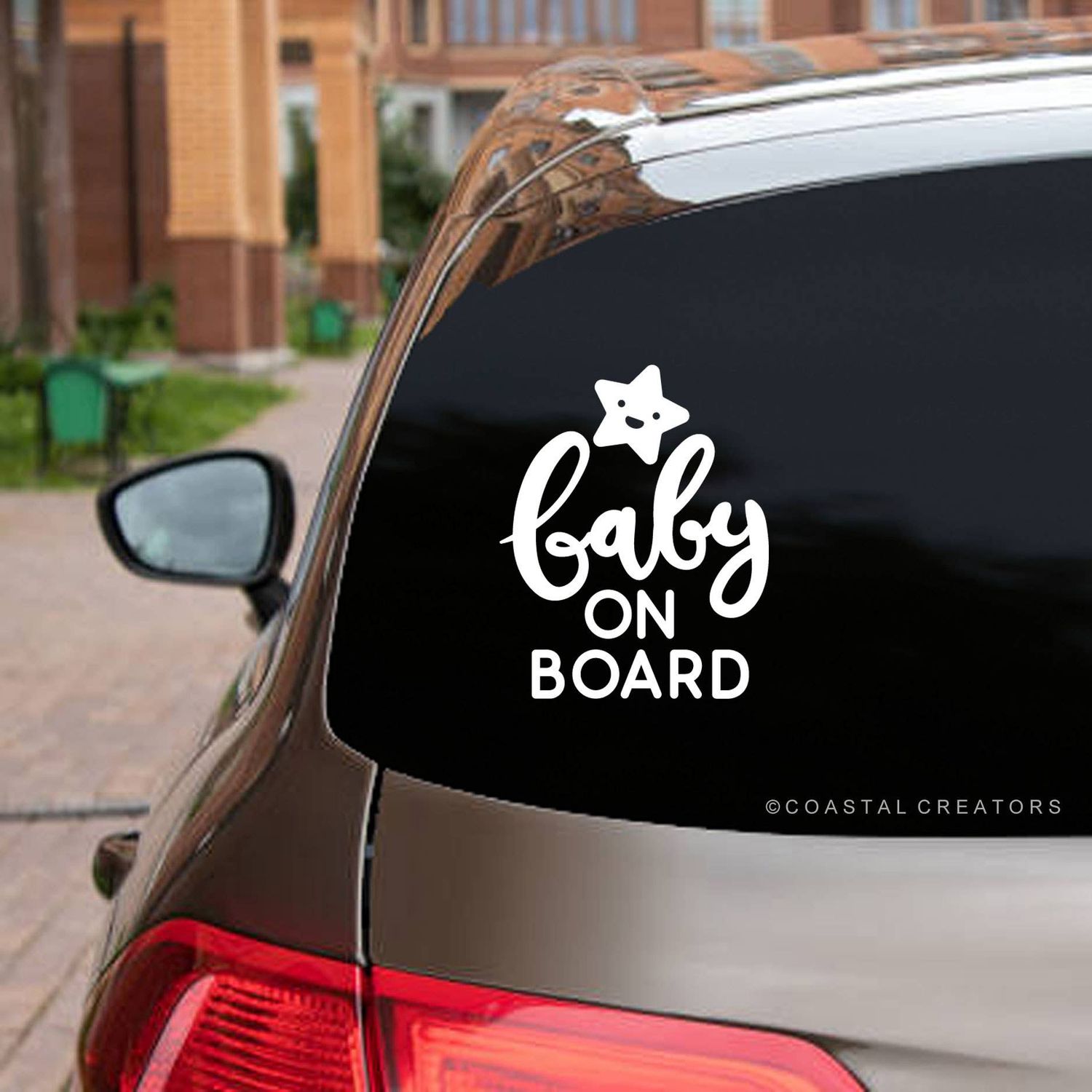 Baby on Board w Star Vinyl Sticker Decal (White)