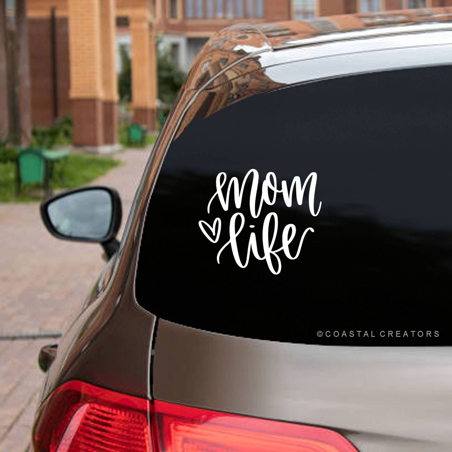 Mom Life with Heart Vinyl Window Sticker Decal (White)