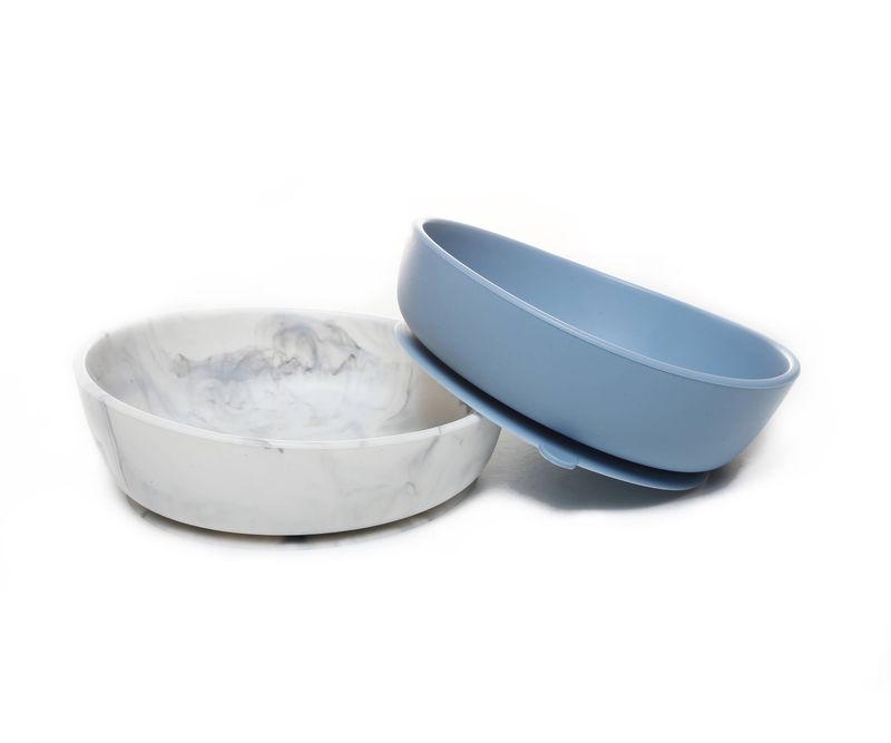 Silicone Suction Bowl Set of 2 - Light Blue &amp; Marble - Goobie Baby
