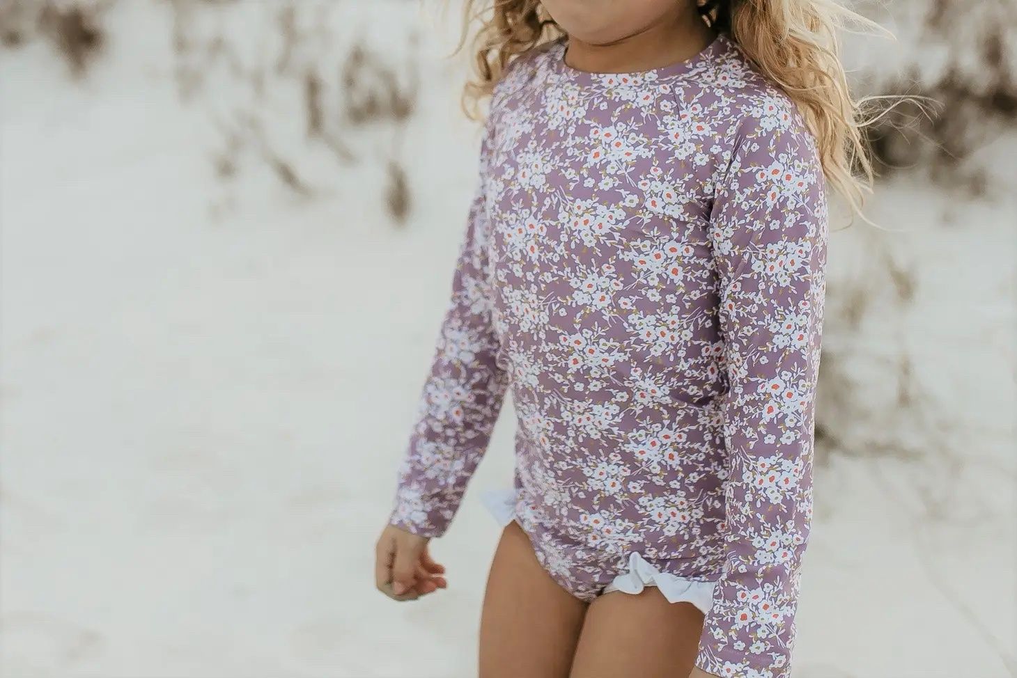 Kids Violet Floral Rash Guard Swimsuit Set